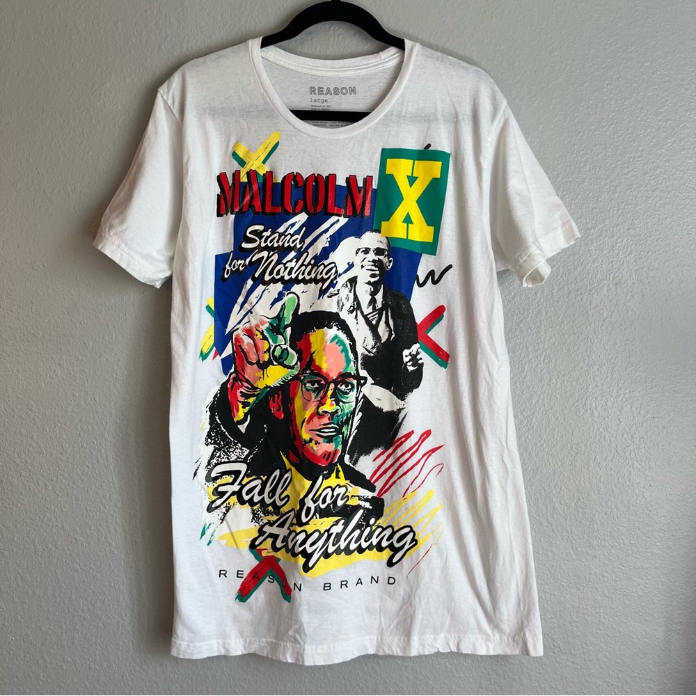 Reason Brand Malcolm X “ Stand for Nothing, Fall for Anything” White Tee Large